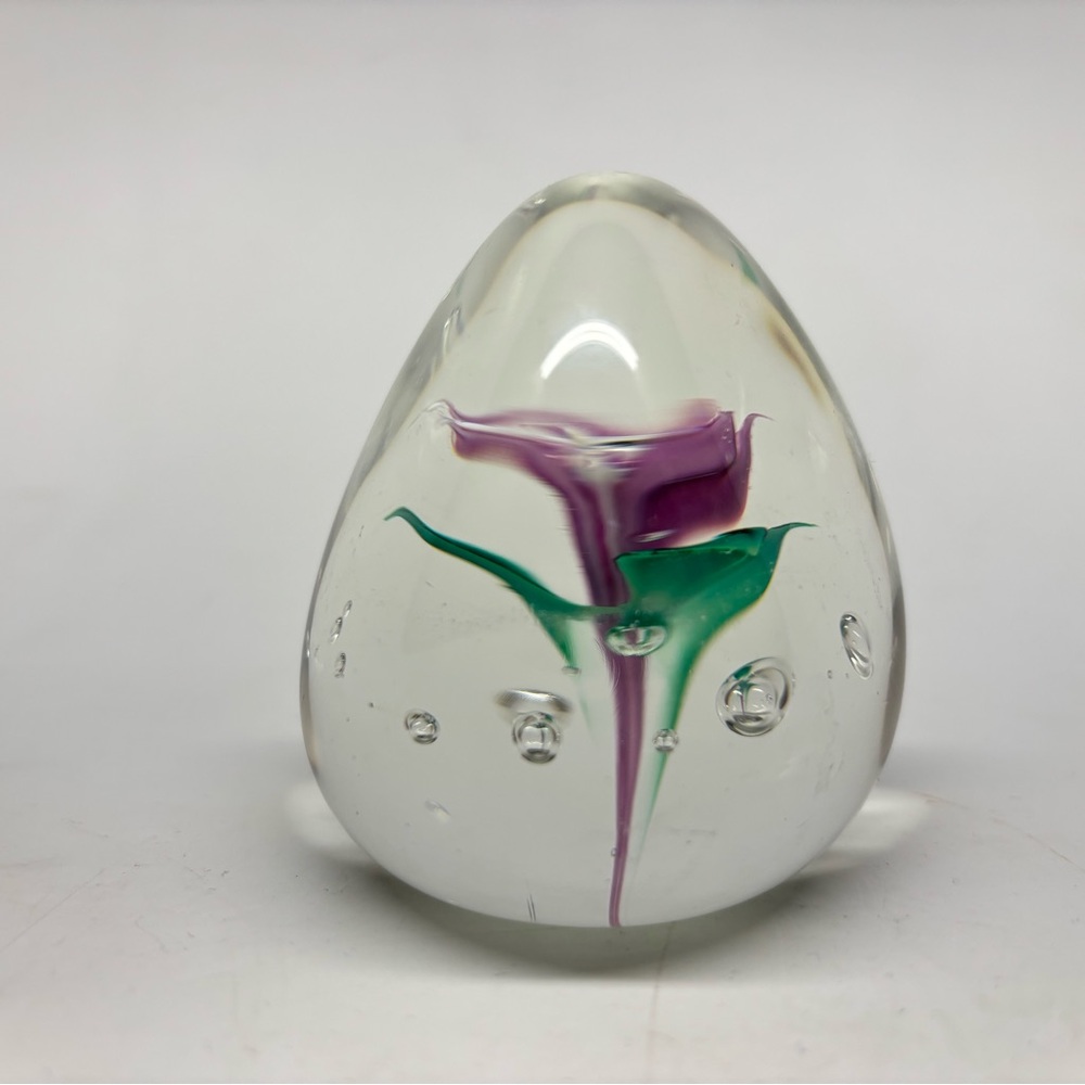 Marilyn Kimble Holt 3” Handblown Glass Paperweight Tulip Flower  Artist Signed